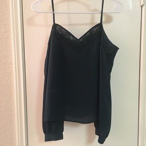 Off shoulder semi-sheer forest green blouse